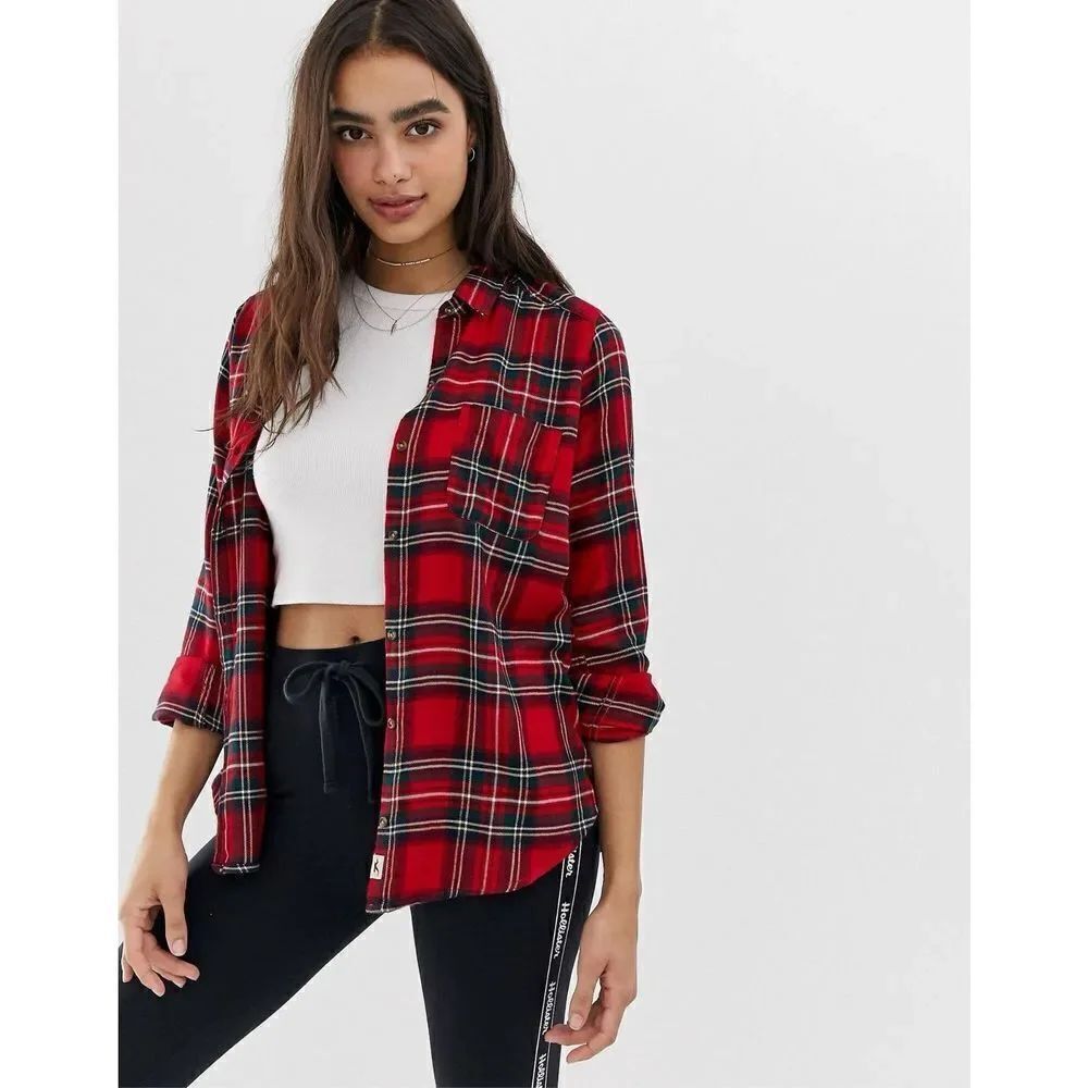Hollister oversized flannel boyfriend shirt in check size L
